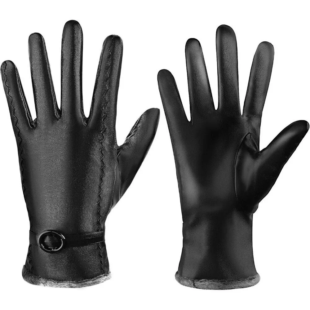 Women's black-medium Leather Winter Gloves Warm Touchscreen Cold Weather